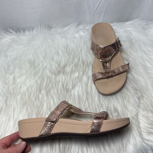 Vionic Elle Women's Metallic Rose Gold Snake Print Leather Strappy Sandal Sz 11